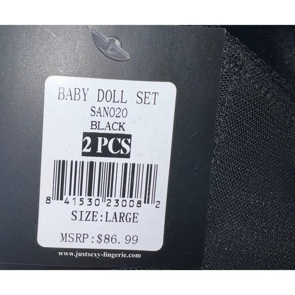 NEW Black Sheer Babydoll Lingerie Set Feather Trim Matching G String Large $87 - Picture 6 of 6